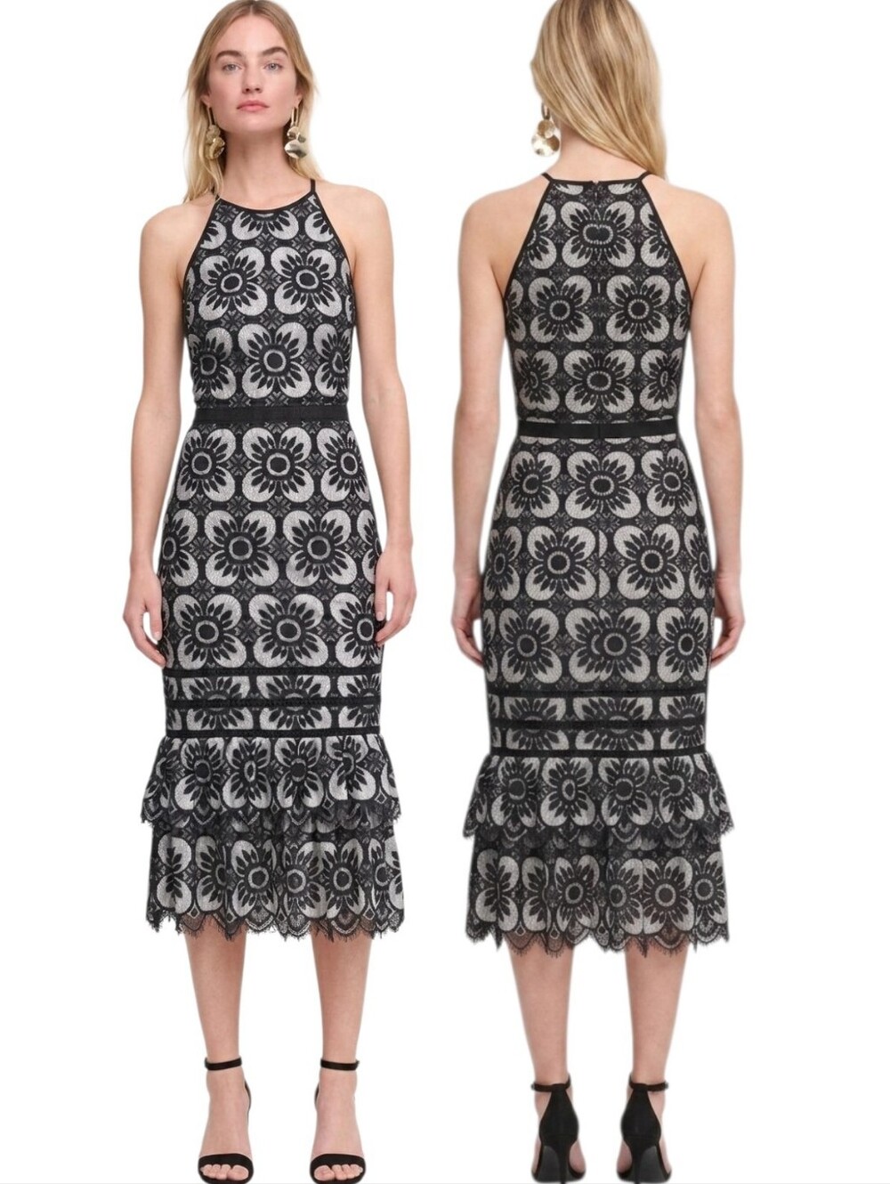 BANANA REPUBLIC Lace Halter Midi Dress - Size 16